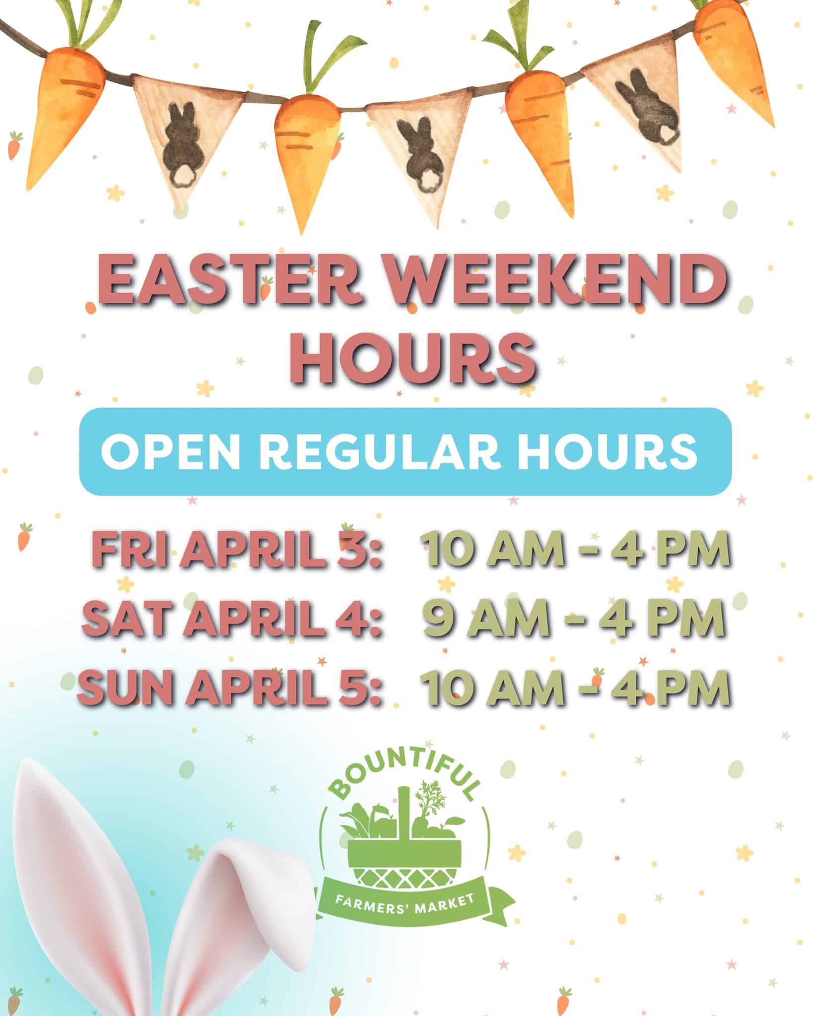 We’re open regular hours all weekend—come by and enjoy everything Bountiful has to offer.

📅 Friday, April 3: 10 AM – 4 PM
📅 Saturday, April 4: 9 AM – 4 PM
📅 Sunday, April 5: 10 AM – 4 PM

Fresh finds, local eats, and your favourite vendors—all in one place.

📍 3696 97 St NW, Edmonton

#BountifulMarket #YEGMarkets #ExploreYEG #SupportLocalYEG #EasterWeekend #ThingsToDoEdmonton