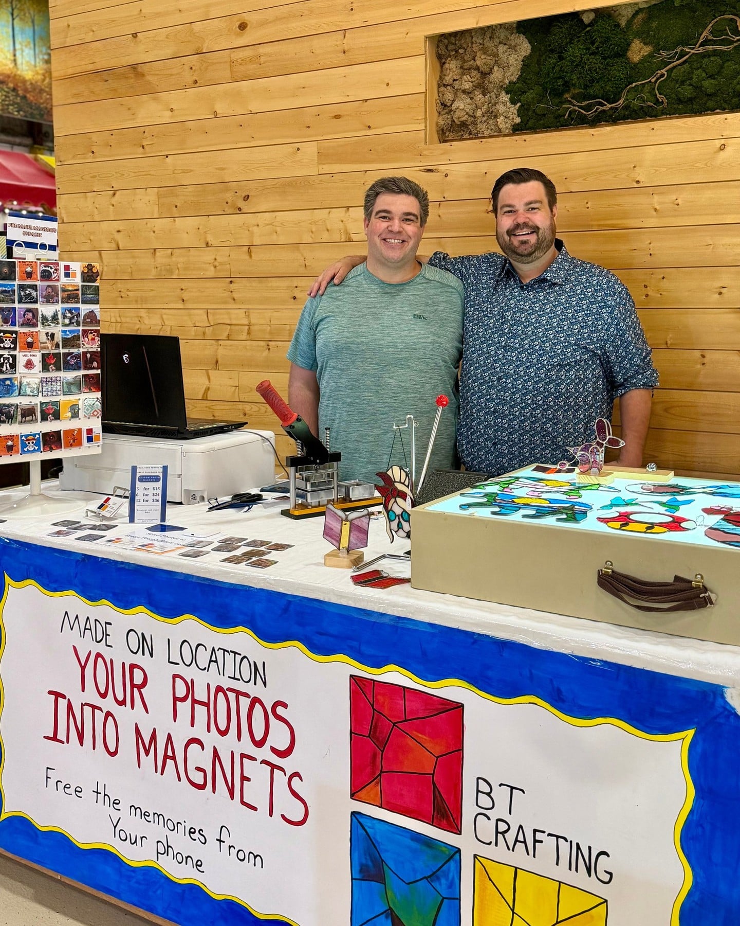 At @btcrafting, two brothers bring their craft to life with custom photo magnets made onsite and beautifully detailed stained glass art. Thoughtful keepsakes and pieces that feel personal, created right here in Edmonton.⁠
⁠
🗓 Sundays only⁠
📍 Booth S1 (by the stage)⁠
🕓 Sun 10–4⁠
⁠
#BountifulFarmersMarket #YEGLocal #YEGArt #YEGArtisans #YEGArtisan #YEGStainedGlass #SupportLocalYEG